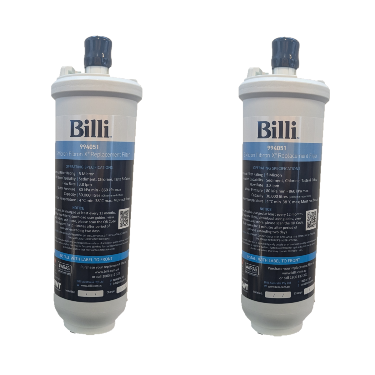 Billi Standard Replacement Water Filter Twin-pack 5.0 micron 994001 994051